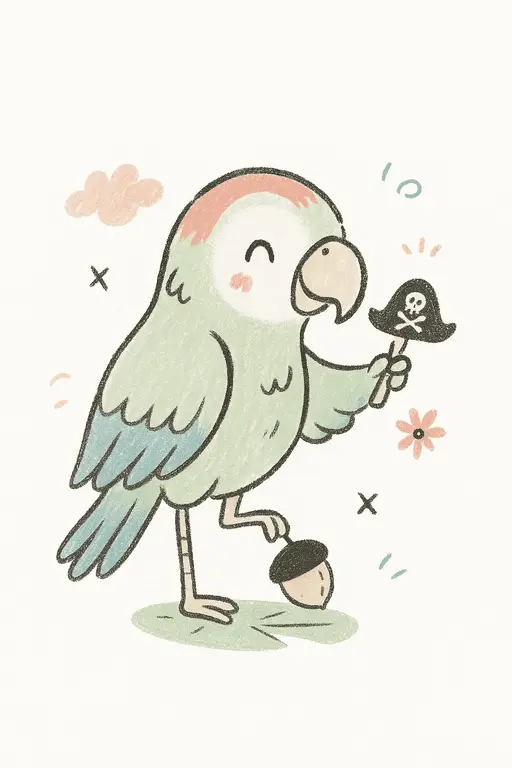 A colorful parrot wearing a pirate hat and an eyepatch