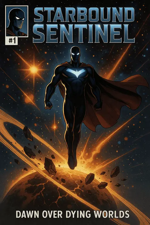 A cosmic superhero hovering in space surrounded by glowing stars