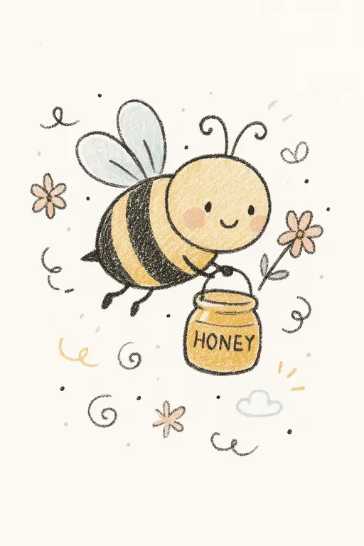 A cute little bumblebee buzzing happily near colorful flowers