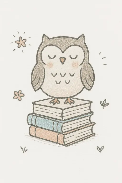 A cute owl wearing glasses and reading a book.