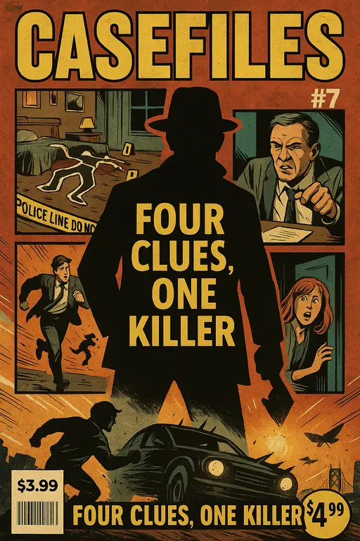 A detective in a trench coat walking down a dark, misty alley