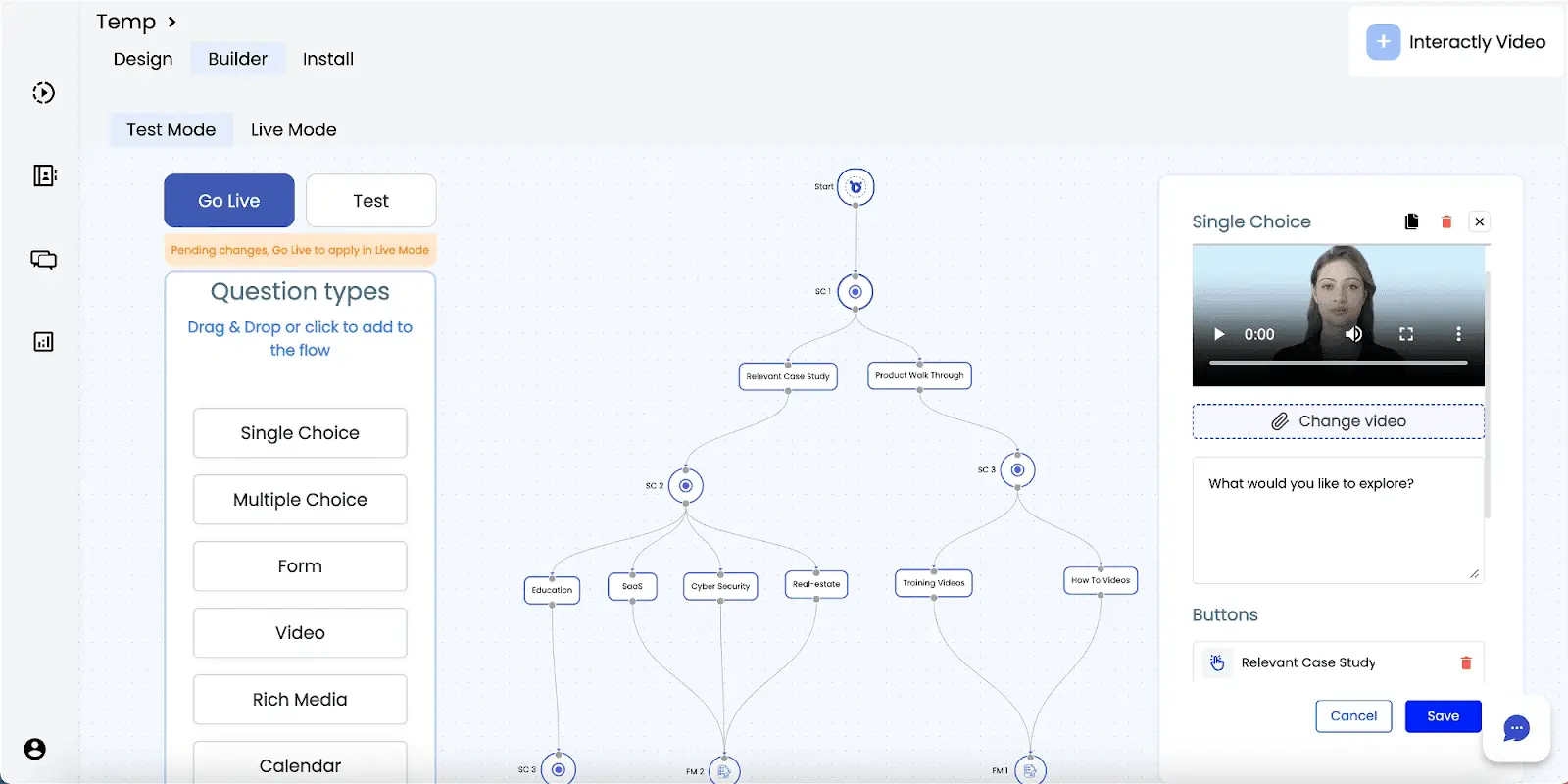 A display of interactive features and tools within the Interactly.Video dashboard.