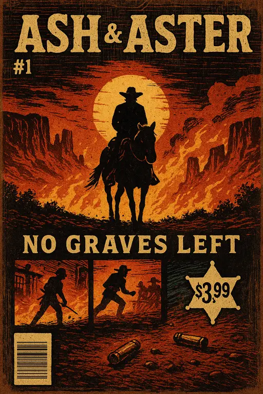 A lone gunslinger standing under a massive, glowing red sun