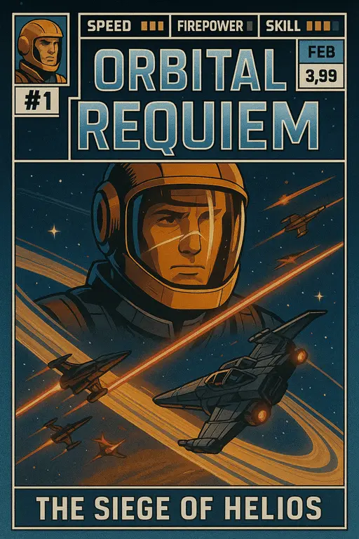 A lone hero standing defiantly against a backdrop of colorful planets