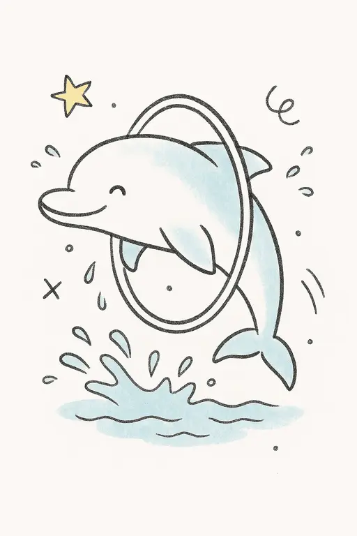A playful dolphin leaping high out of the sparkling blue ocean