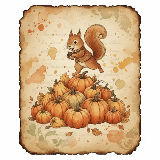 A playful squirrel holding a tiny lantern in a dark forest.