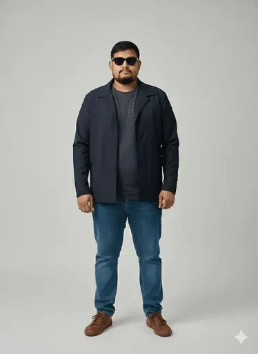 A subject wearing digitally added stylish fashion accessories.
