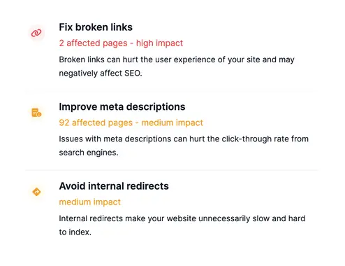 Actionable SEO to-do list showing tasks for website improvement.