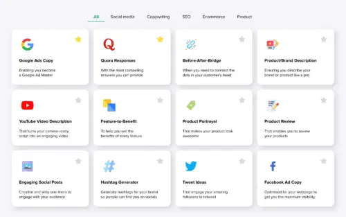 AI copywriting assistant generating marketing copy in different languages.