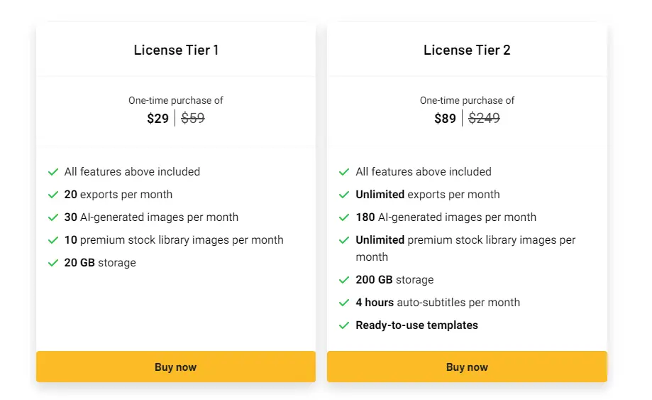 AppSumo lifetime deal pricing tiers for Illusto software.