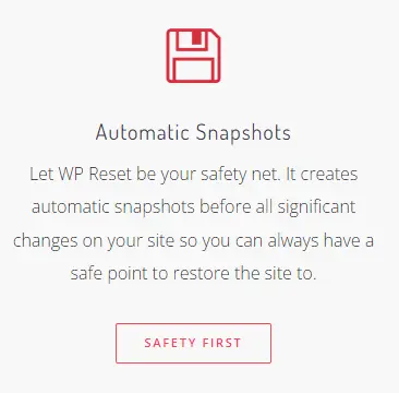 Automatic snapshots feature interface within the WP Reset plugin dashboard