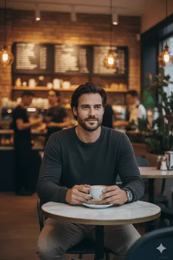 Casual and cool portrait of a person in a cafe