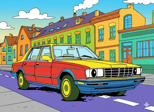 Colorful nineties cartoon style illustration of a wrecked house