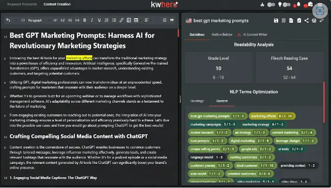Comprehensive list of KWHero features for keyword research and SEO