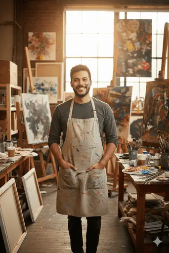 Creative portrait of an artist in their studio space