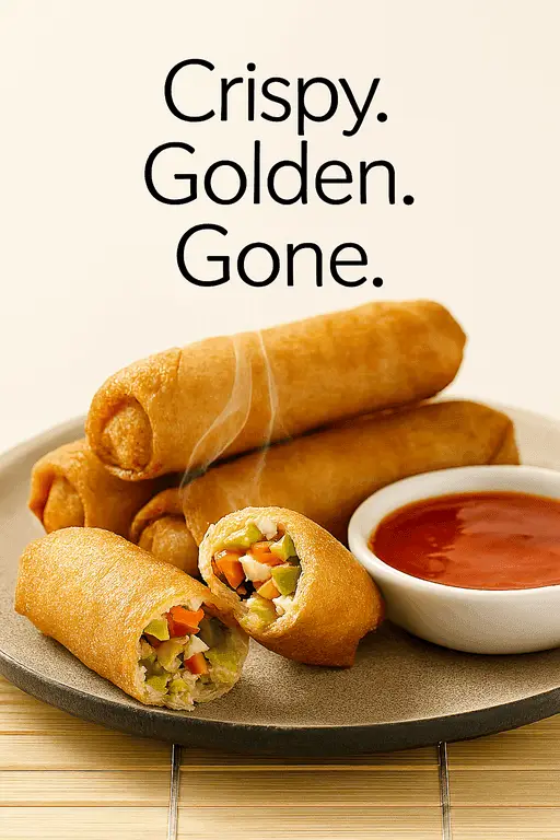 Crispy golden spring rolls served with sweet chili dipping sauce.