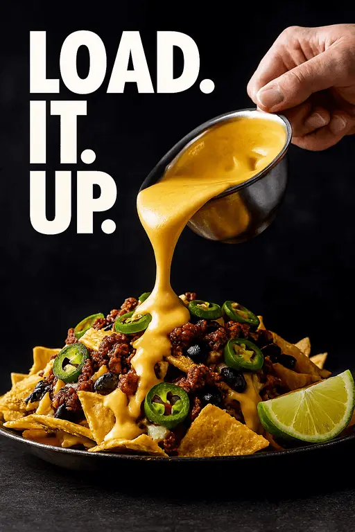 Crispy tortilla chips loaded with melted cheese, jalapenos, and salsa.