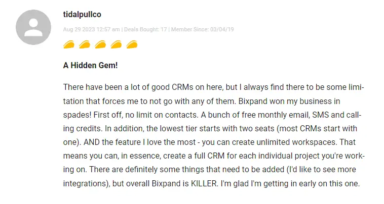 Customer feedback praising the comprehensive feature set