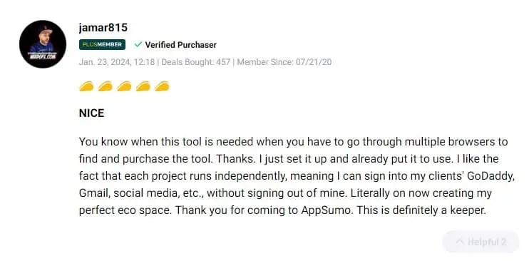 Customer testimonial highlighting the efficiency of Kirmada workspace organization