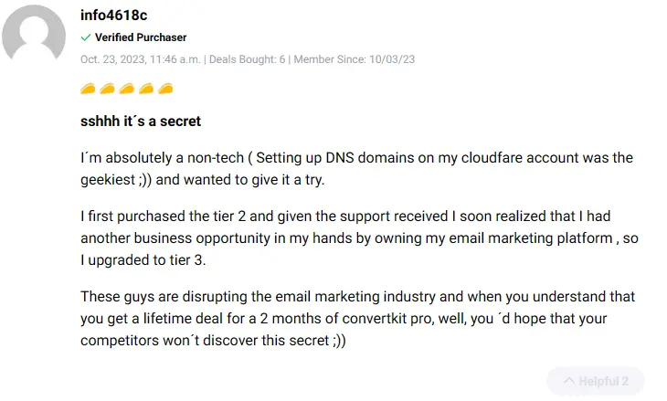 Customer testimonial praising the deliverability of the email service