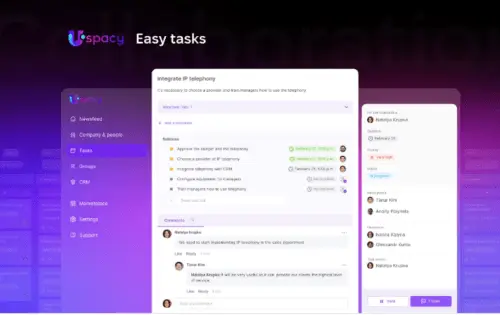 Dashboard view highlighting the standout features of the Uspacy platform