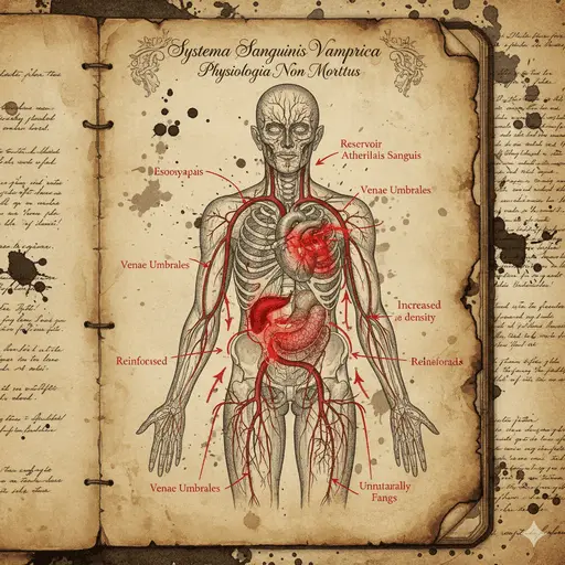 Detailed anatomical blueprint diagram of a vampire's body