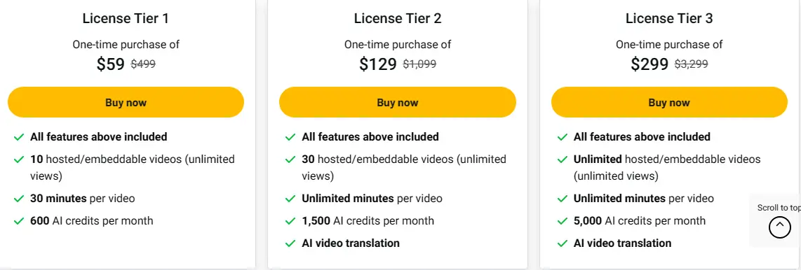 Detailed breakdown of various pricing and plan options for users