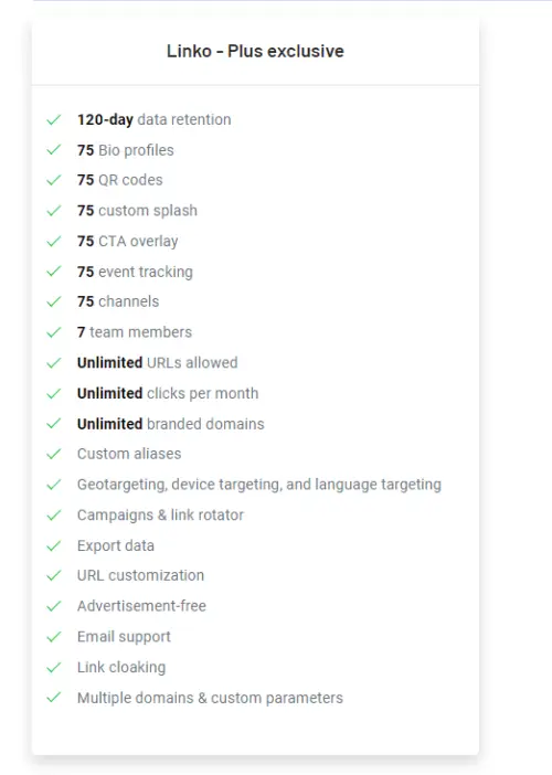 Detailed pricing structure and subscription tiers for Linko