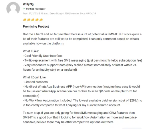Detailed user feedback about the effectiveness of SMS-iT marketing tools.