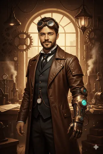 Dramatic portrait in a steampunk Victorian style