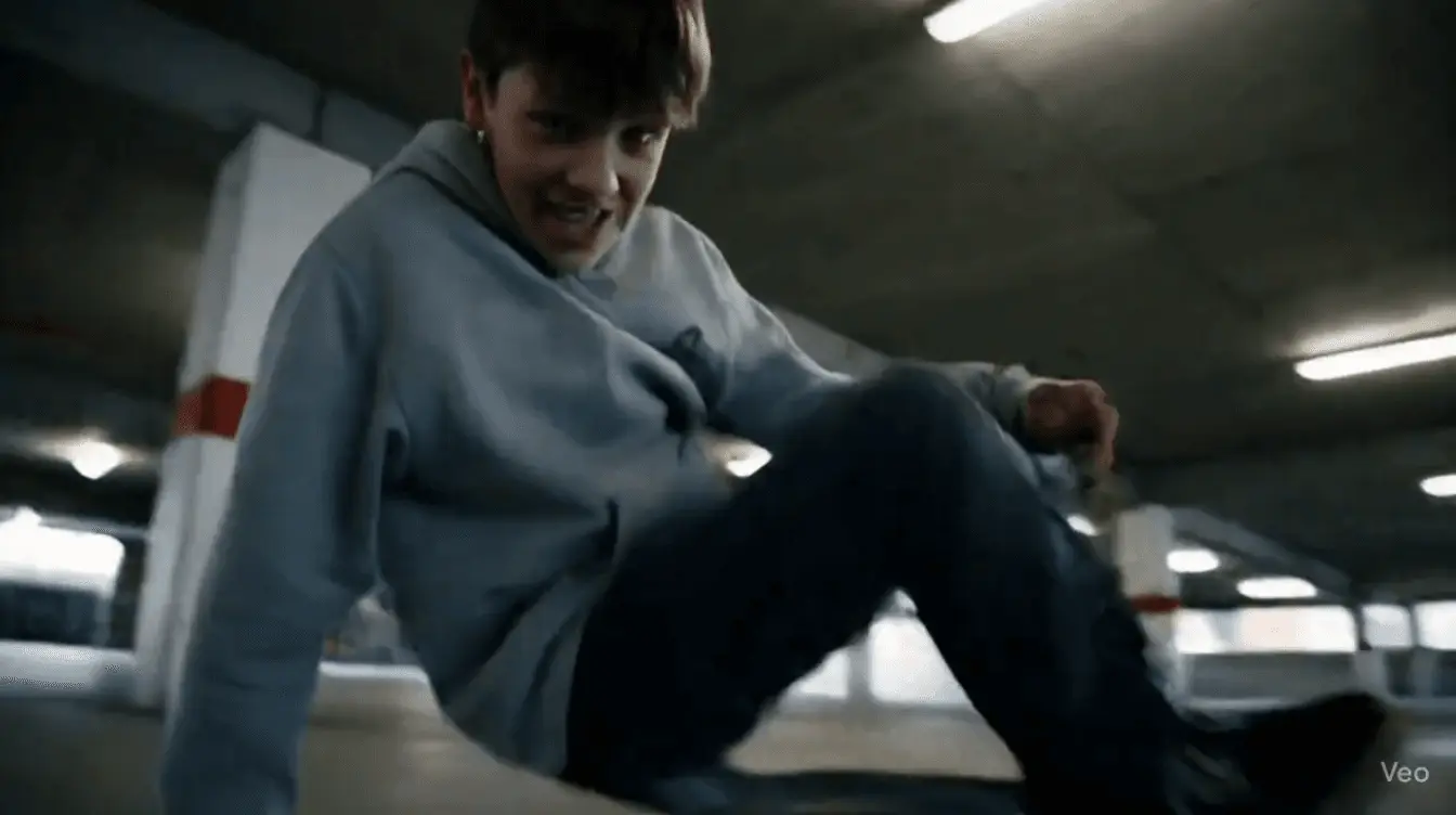 Dynamic action shot of a skateboarder performing a high-speed trick