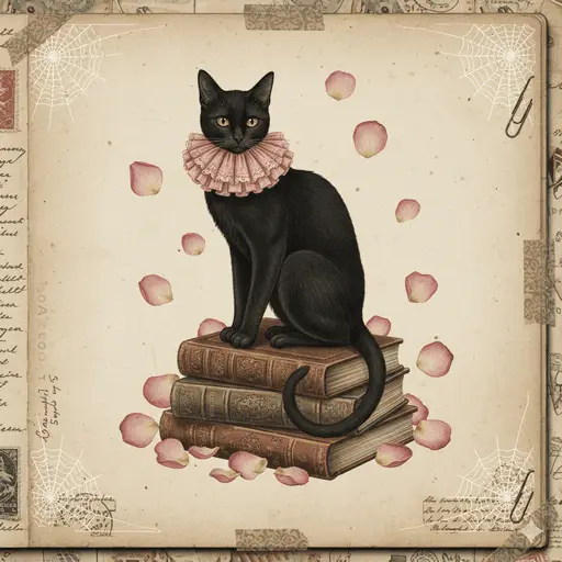 Elegant black cat sitting regally on a gothic throne