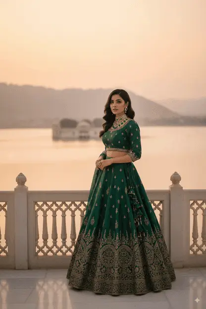 Elegant person posing regally on a grand stone balcony