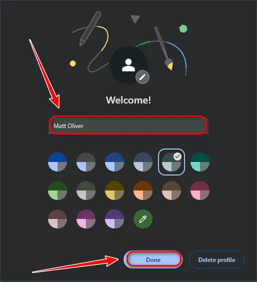 Enter a profile name and select a custom avatar icon.