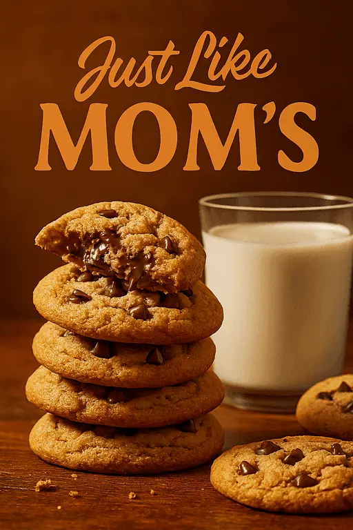 Freshly baked chocolate chip cookies stacked on a cooling rack