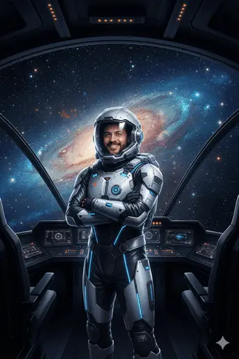 Futuristic portrait of an astronaut in a space suit