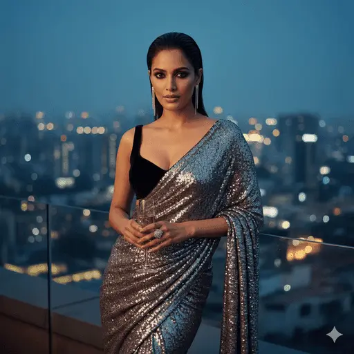 Glamorous evening scene featuring vibrant city lights in Mumbai