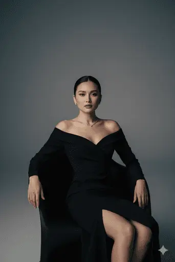 Glamorous model posing for a high-fashion shoot under studio lights