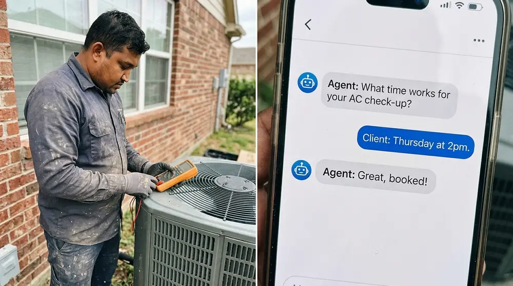 HVAC professional receiving automated appointment notifications managed by an autonomous AI agent.