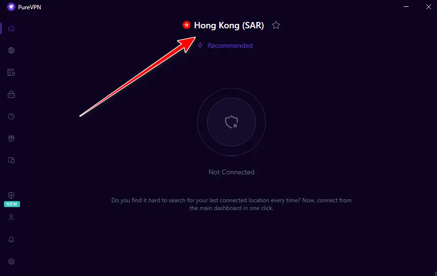 Interface of the PureVPN extension showing free proxy connection options