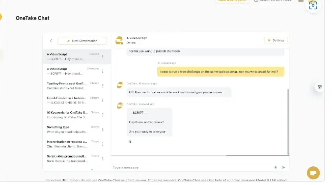 Key features of OneTake AI including auto-transcription and translation tools