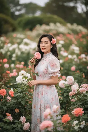 Lush hidden garden filled with blooming flowers and greenery