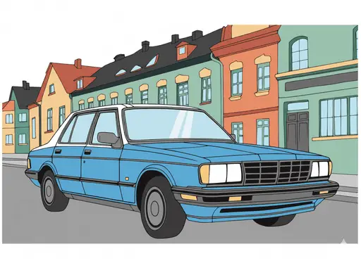 Minimalist flat design illustration of a ruined house and car
