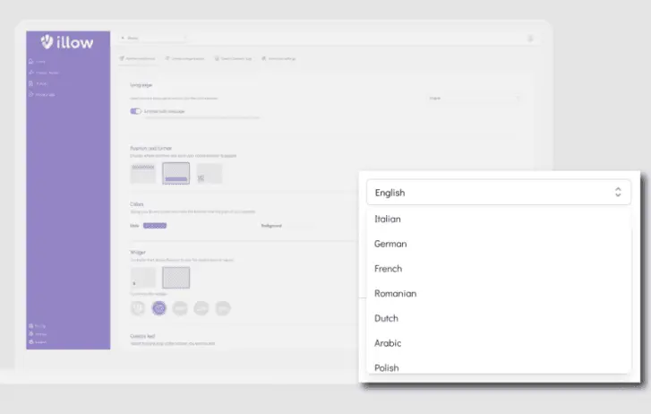 Multi-language support configuration options for the cookie banner