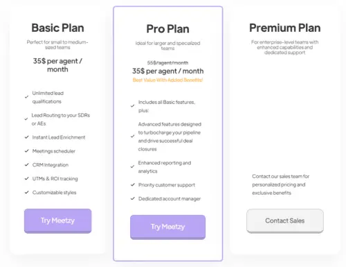 Official Meetzy subscription pricing tiers and plan comparison