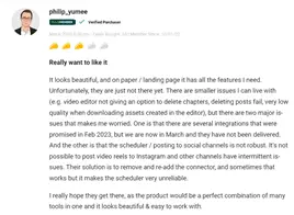 Positive customer feedback rating Ocoya five stars on AppSumo.