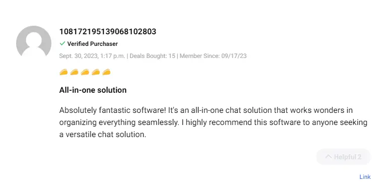 Positive customer review highlighting the benefits of the lifetime deal