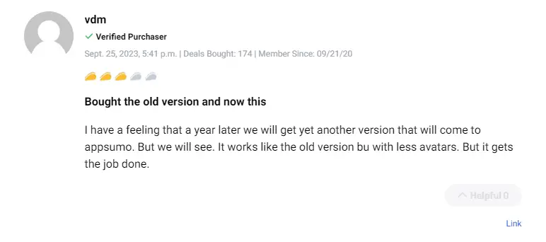 Positive customer review rating and testimonial for the software