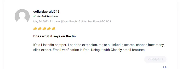 Positive customer review showcasing satisfaction with the Scanlist lifetime deal.
