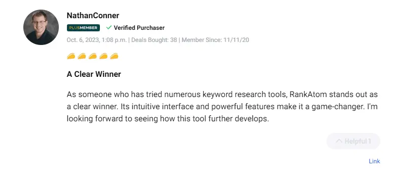 Positive customer testimonials about RankAtom SEO tool features